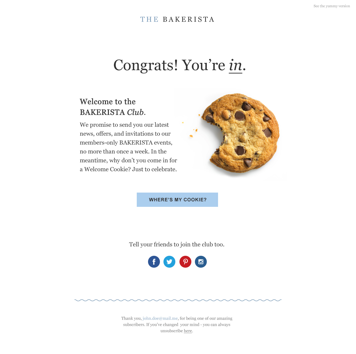 Bakerista Welcome Email Our favourite welcome email example, with cake!