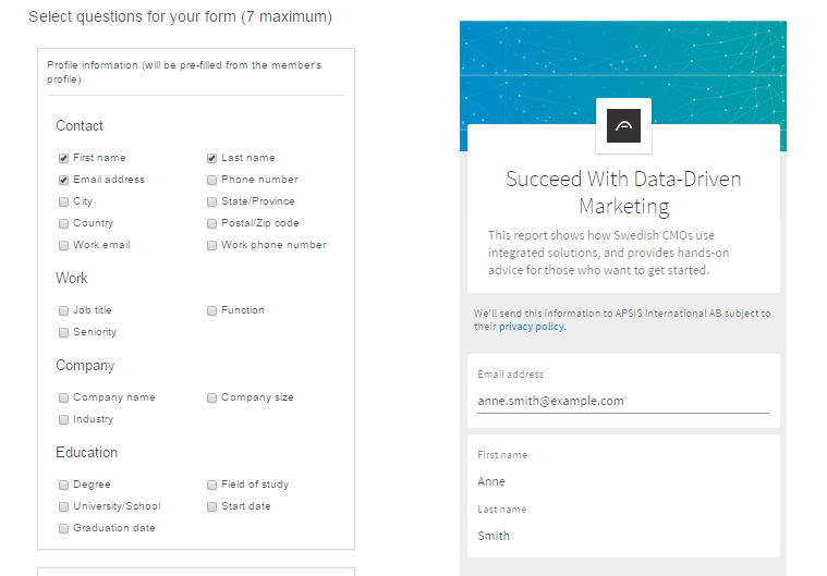 Add form fields on LinkedIn