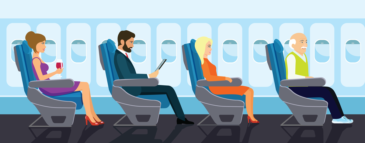 Graphic picture of people on a plane