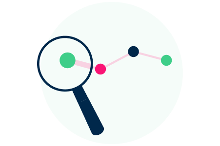 Icon of grahh and a magnifying glass