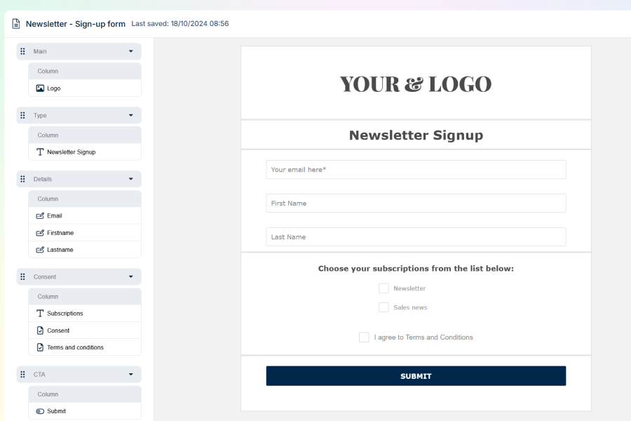 Example of forms creation in marketing platform Apsis One.