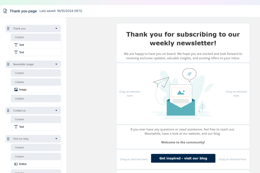 Thank you email created in the email marketing tool Apsis One.